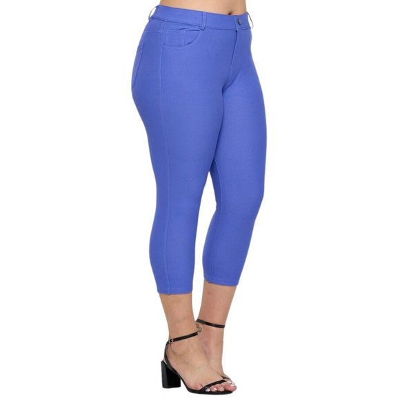 New Color Plus Size Capri Jeggings Yelete 5 Pocket XL 2XL 3XL Very Periwinkle - Picture 4 of 7